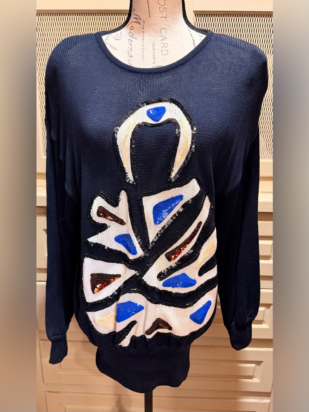 VTG Escada Margaretha Ley Sequin Abstract Cotton Knit Sweater